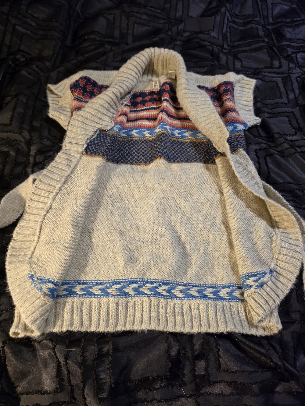 BKE Cream Shawl Collar Short-Sleeve Sweater Vest with Multicolor Fair Isle - Picture 2 of 4